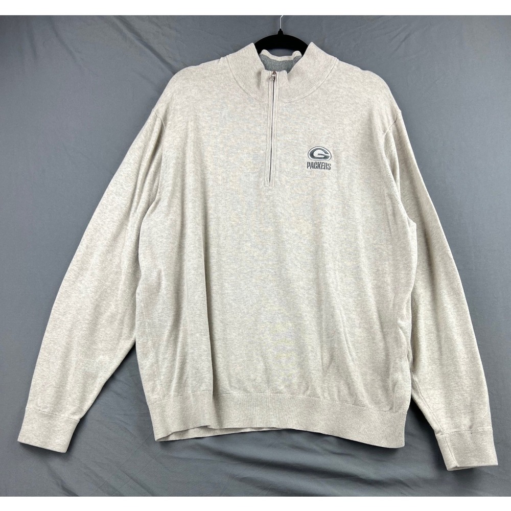 Green Bay Packers Cutter & Buck Mens XXL 1/4 Zip Sweater Oatmeal NFL Logo